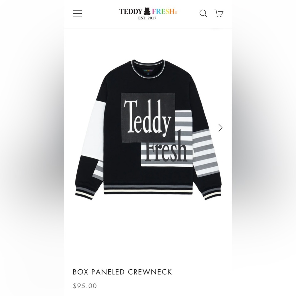 NWT Teddy Fresh Box Paneled Crewneck Sweatshirt Unisex